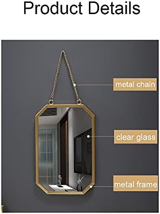 Hosoncovy Octagon Metal Frame Wall Hanging Mirror Decorative Mirror with Chain Full Length Makeup Mirror Vanity Mirror for Bathroom Living Room Bedroom (L)
