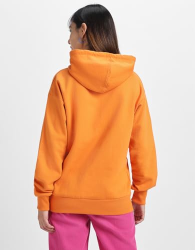 Image of JUNEBERRY Cotton Fleece Regular Fit Hooded Sweatshirt Lastest Back Graphic Printed Winter Hoodies for Women (Available in Colors: Black, SOYA Bean, Orange, Marshmellow, White & Lilac)