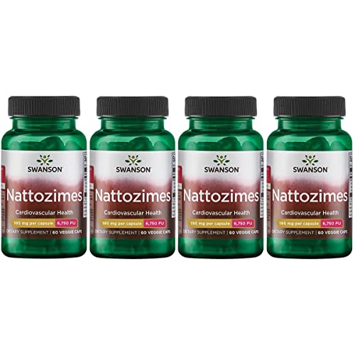 Swanson Triple-Strength Nattozimes 195 Milligrams/6750 Fu 60 Veg Capsules Enzyme (4 Pack) #TOP25