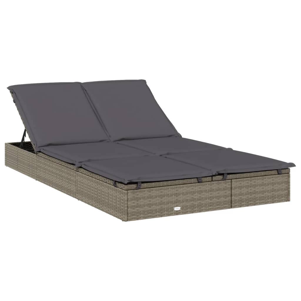 Toshilian - Tumbona de jardín, chaise longue de 2 plazas con cojines de resina trenzada gris