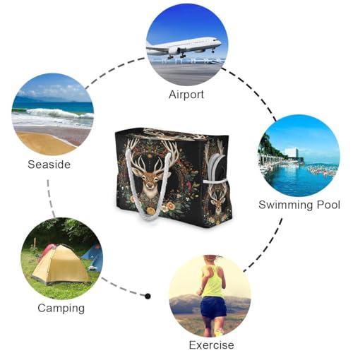 Large Beach Bags Totes Canvas Tote Shoulder Bag Milu Deer Water Resistant Bags for Gym Travel Daily3
