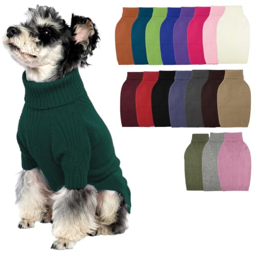 Turtleneck Dog Sweater, Thermal Knitted Sweater for Small Dogs (Green,M)