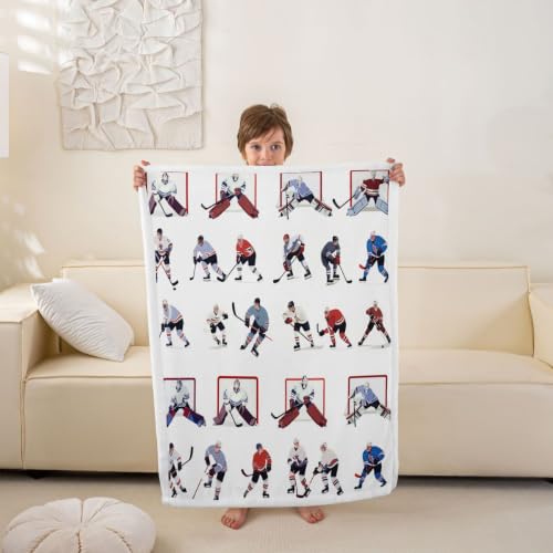Image of Feelyou Ice Hockey Sherpa Blanket 50 inchx60 inch Boys Girls Gift Sofa Warm