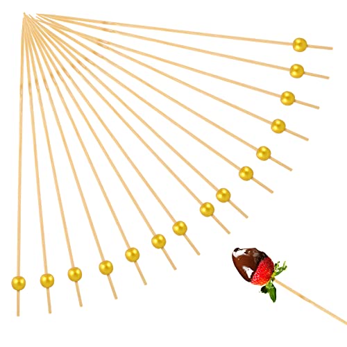 50 Pieces Gold Skewers Bamboo Skewers Sticks Toothpicks For Appetizers Long Skewers For Grilling Fondue Forks Fondue Sticks For Fondue Party Supplies 9.4 Inch #TOP6