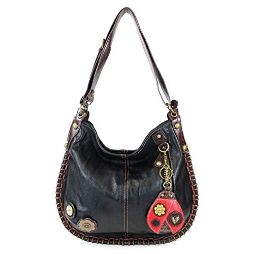 Chala CONVERTIBLE Hobo Large Tote Bag LADYBUG Vegan Leather BLACK