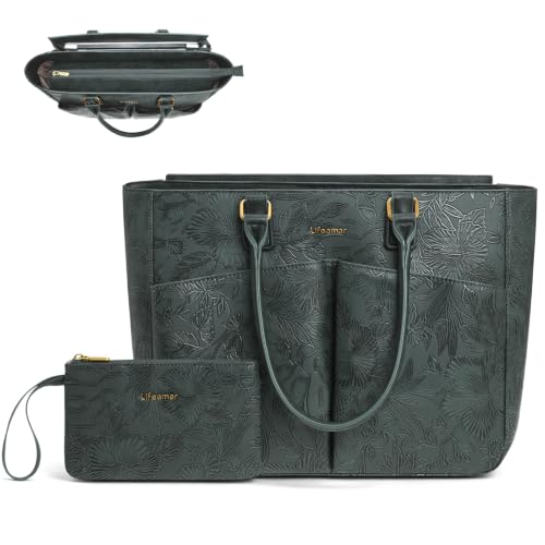 Image of Laptop Tote Bag for Women, Leather Work Tote with Padded Laptop Compartment, Cup Holder, Office Computer Briefcase
