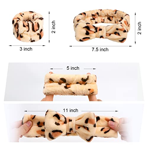 Yoseng Spa Headband And Wrist Towels For Washing Face,Set Of 6 Wrist Bands Scrunchies Bracelets Makeup Headbands For Women For Washing Face, Skincare, Makeup Removal,Shower(Leopard,Love #TOP1