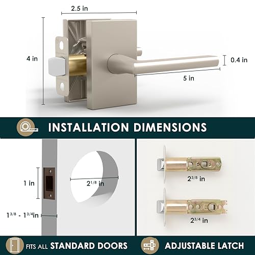 Image of Mega Handles Glamor Passage Lever, Door Handle Set for Hallway, Closet and Bathroom, Reversible Heavy Duty Door Levers, Fits All Standard Door Sizes, Screws Included - Satin Nickel (1 Pack)