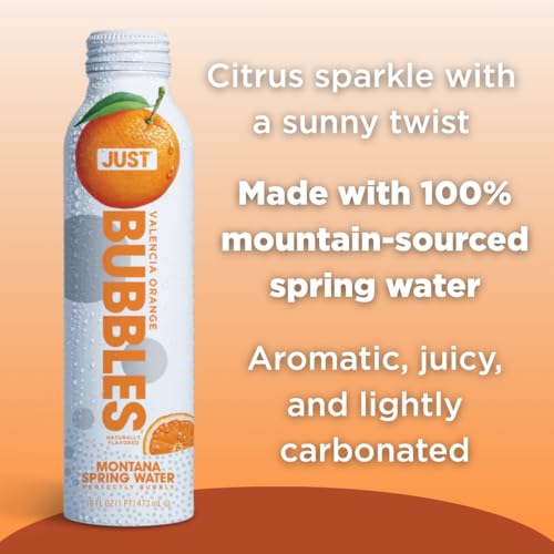 Image of JUST Bubbles Valencia Orange- Pure Premium Sparkling Spring Water in a Fully Recyclable Reusable Eco-Friendly Bottle - 100% Mountain-Sourced Carbonated Water with Naturally Occurring Minerals, 16 Fl