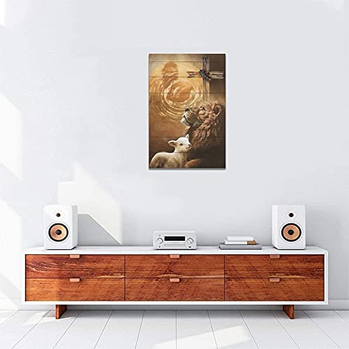 Jesus Lion And Lamb Canvas Wall Art Decor Gifts For Christian Lion Of Judah Religious Canvas Painting For Wall Easter Prints God Artwork Poster Framed Home Wall Decor For Church Living Room Bedroom #TOP3
