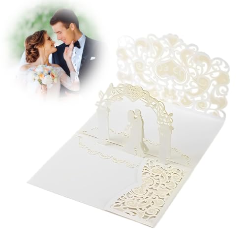 QOWIJEX 1 Stück Pop Up Karte Hochzeit Hochzeitskarte Brautpaar 3D mit Weiß Umschlag Hochzeitskarten für Standesamt & Kirchliche Trauung Romantische Glückwunschkarte zum Hochzeitstag
