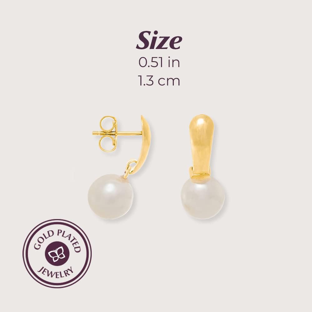 Rommanel 18K Gold Plated Earring with Pearl | Eye-Popping, Super-Dainty Studs with Pendant Pearl | Beautiful Set of Earrings to Add Feminine Touch