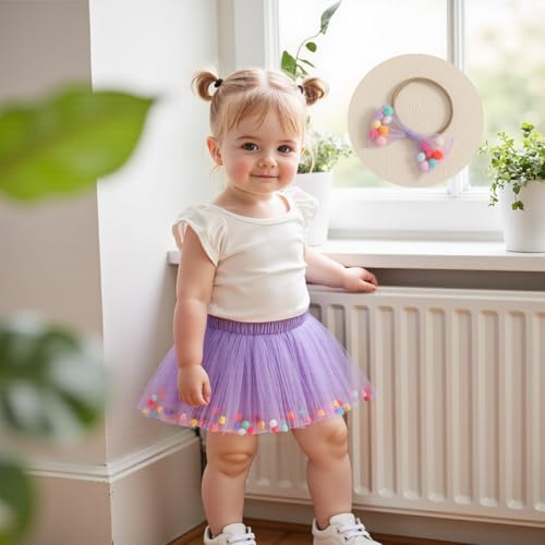 Toddler Girl Tutu Skirt Colorful Floating Pom Poms Tulle Skirts Headband Birthday Tutu Outfit Princess Ballet Dress2