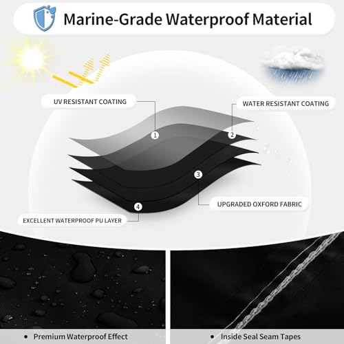 Outdoorlines DMU64-002 Waterproof Boat Covers 14-16 Ft Long Black- Heavy Duty Uv Resistant Trailerable Boat Covering thumb #2