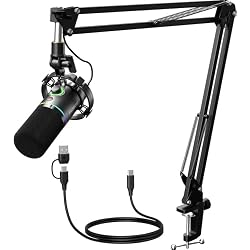 MAONO PD200XS XLR/USB Dynamic Microphone Kit, RGB Gaming Mic with Software | PC Mic with Mute, Gain Knob, Volume Control, Boom Arm for Streaming, Gaming, Podcasting, Voice-Over, Recording