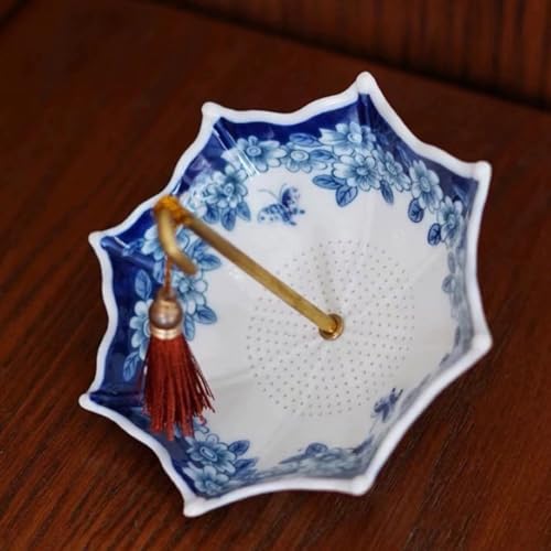 Elegant Ceramic Tea Infuser in Traditional Chinese Design - Umbrella-Shaped Filter for Tea Enthusiasts and Artistic Collectors - Image 3