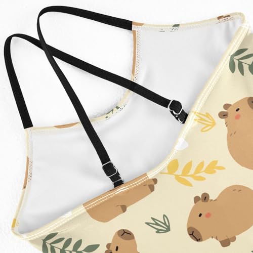 Image of Girls One Piece Swimsuits Cute Capybara Simple Flower Yellow Pattern Cute Swimwear Bathing Suits 3-10T