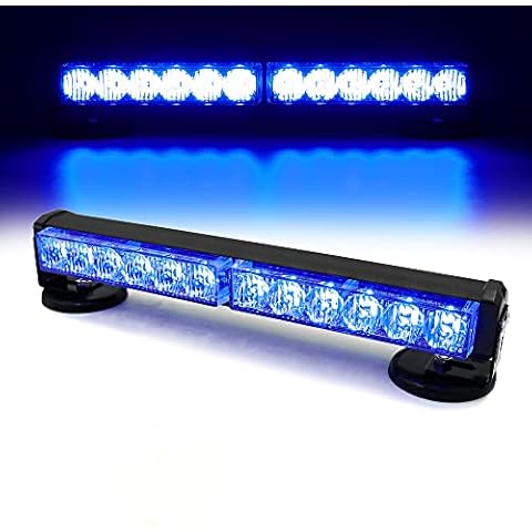 FOXCID 12 LED Emergency Hazard Warning Strobe Flashing Light Bar Wireless Battery W/Magnetic Base and Rechargeable Plug for Beacon Rooftop Safety Vehicles Tow Trucks Tractor Snowplow, Blue Cover