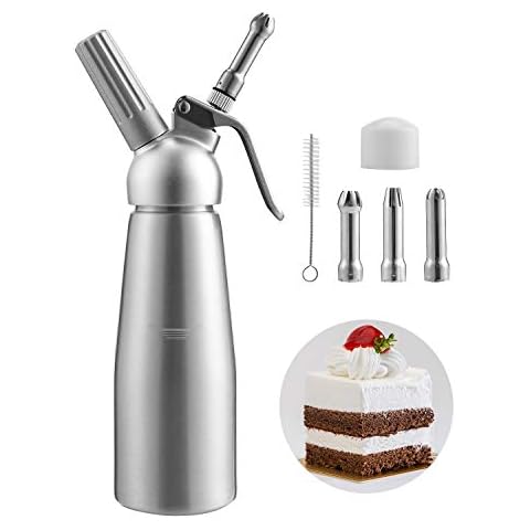 SWANEW Sahnespender Aluminium, 500ml Sahnesyphon mit 3 Edelstahl Deko-Düsen, Profi Schlagsahnebereiter, Verwendet Standard N2O Sahnekapseln(Nicht Enthalten) Cover