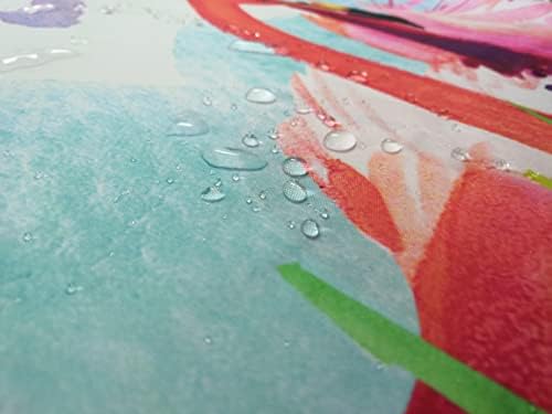 goodbath Extra Long Shower Curtain, Flamingo Tropical Leaves Waterproof Anti Mould Fabric Shower Curtains for Wet Room, 180 x 214cm Drop(72x84), Pink Green