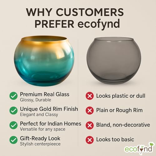 Image of ecofynd Glass Vase for Flowers Plants, Modern Decorative Vase for Home Decor Center Table, Bedroom, Living Room, Office Decoration, Wedding or Gifts, Luster Glass Vase, (GVASE011)