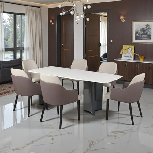 Image of The Attic Nova Elite 6 Chair Dining Set,Light Brown & Cream,Titanium & Cream,180 Cms