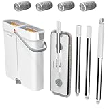 Wischmopp und Eimer mit Auswringer-Set, freihändiger Flacher Bodenwischer und Eimer, Wischer Boden mit 4 Waschbaren Mikrofaser-Pads, Nass- und Trockengebrauch wischmopp für Alle Boden Ecken Fenster
