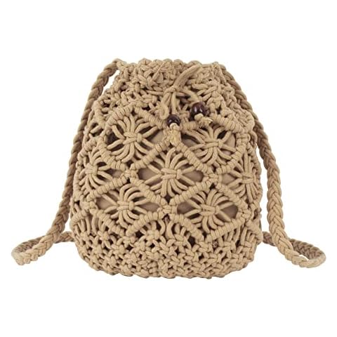 Meyaus Women Mini Cotton Crochet Crossbody Bag Summer Beach Shoulder Bag Drawstring Purse Cover