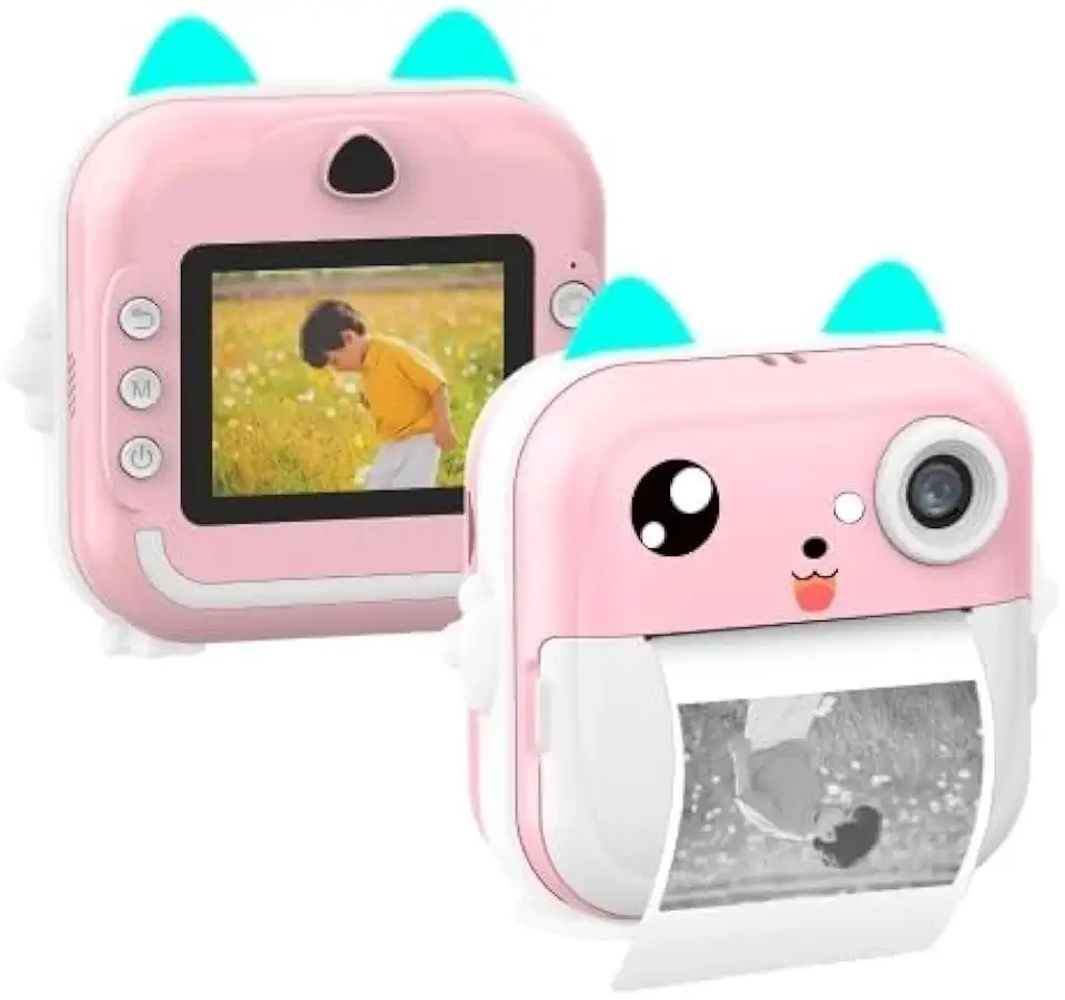 Câmera Instantânea Impressora Infantil Filmadora Full Hd Divertida Jogo (Rosa)