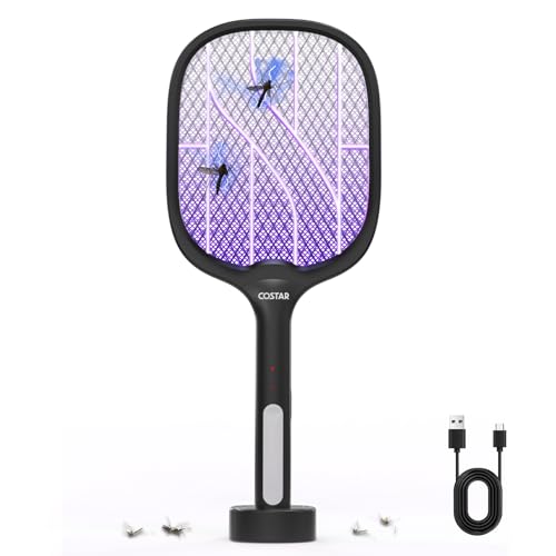 Image of CostarMatter Mosquito Racket with UV Light Lamp, 2 Modes Mosquito Bat USB Rechargeable, Bug Zapper Electric Fly Swatter w /Long Lasting Lithium-ion Battery, 6 Months Warranty (Black)