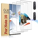OuYteu 3 Pack Galaxy Note 10 Screen Protector, With 2Pack Camera Lens Protector Compatible fingerprint unlock 3D Full Coverage 9H Hardness Tempered Glass Protector For Galaxy Note 10 6.3 Inch