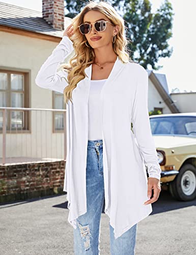Uvog Womens Casual Lightweight Cardigans Dusters Long Sleeve Classic Open Front Cardigans White Xl #TOP3