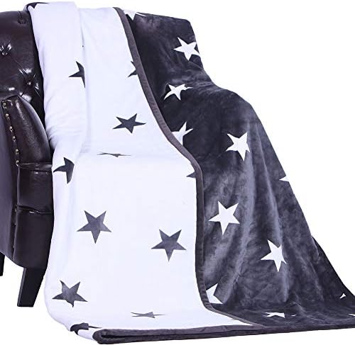 ALL AOER Throw Blanket Twin Size, Flannel Fleece with Star Printed Bed Sofa Blanket, Cozy Plush Microfiber Solid