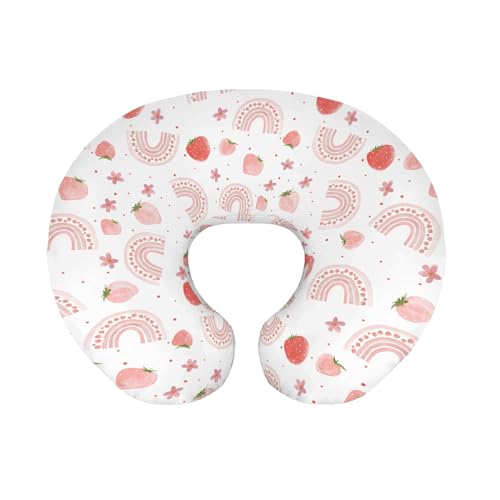 EyMzcod Baby Girls Nursing Pillow Cover Pink Rainbow Strawberry, Boho Watercolor Fruit Flower Breastfeeding Pillowcase, Bottle Feeding Pillow Slipcover Shower Gift Cover Only