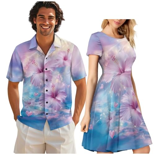 Image of AFPANQZ Couple Matching Outfit Casual Men's Button Down Shirt or Short Sleeve Summer Sundresses Dresses for Women 2026