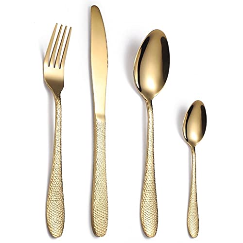 CVNIMV Flatware Sets 16Pcs Rainbown Tableware Gold Rose Fork Spoon Knife Set Dinnerware Set Steelness Steel Matte Cutlery Set Black Stainless Steel