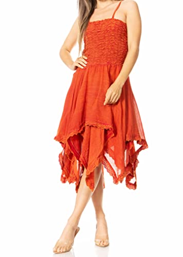 Image of Sakkas Ella Smocked Bodice Spaghetti Strap Double Layered Dress