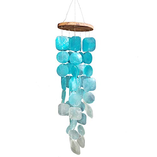 California Seashell Company Capiz Shell Wind Chimes for Outside or Inside - Turquoise and Aqua