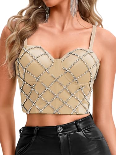 Kaei&Shi Birthday Rhinestone Bustier Tops,Sparkly Bedazzled