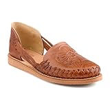COLORES DE MEXICO MX - Mexican Handmade Genuine Leather Sandals with Floral Design for Women - Model 057 (8) Brown