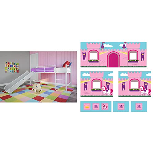 DHP Junior Metal Loft Bed with Slide and Castle Curtains #TOP10