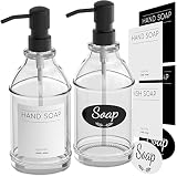 GLADPURE Seifenspender, 2 Stück, Handseifenspender mit 473 ml klarem, dickem Glas...