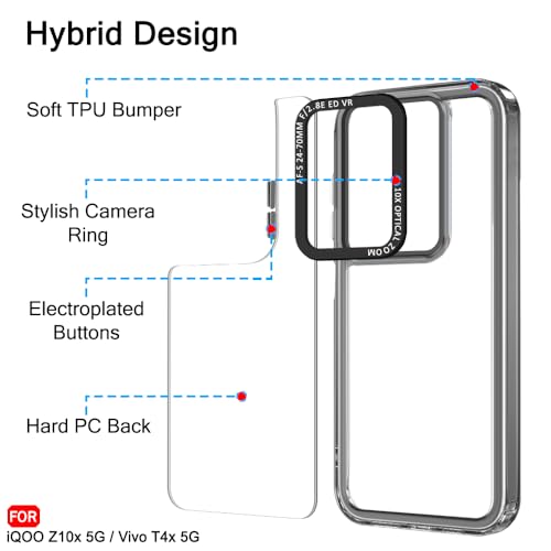 Image of TheGiftKart Hybrid Shockproof Back Cover Case for iQOO Z10x 5G / Vivo T4x 5G | Stylish Camera Border | Electroplated Buttons | Crystal Clear Hard Back Cover Case (TPU & PC, Smoked Bumper)