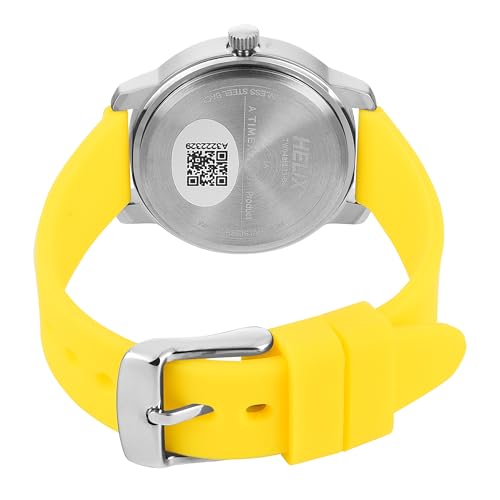 Image of Helix by Timex Analog Watch for Women with Silver Round Dial & Yellow Silicone Strap Band Water Resistant Women's Wrist Watches - TW048HL13