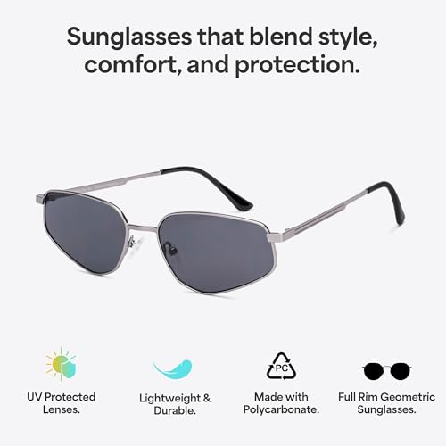 Image of Vincent Chase By Lenskart | Gunmetal Grey Solid Full Rim Hexagonal | Branded and Stylish Sunglasses | 100% UV Protected | Men & Women | Large | VC S17528