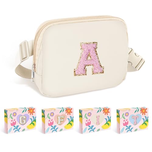 COSHAYSOO Ivory Belt Bag Fanny Pack Crossbody Travel Teen Girl Gifts Trendy Stuff for 13 14 15 16 17 18 Year Old Girls Women Easter Birthday Presents Unique Cool Preppy Cute Initial Letter A