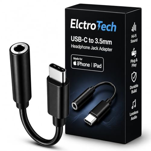 Image of ElctroTech Type C to 3.5mm Audio Jack Connector with DAC Headphone Converter Adapter Compatible with iPhone 15 Pro Max /15Pro /15Plus Series /Galaxy /OnePlus /Google /Nothing & Other Type C Phones, Warranty