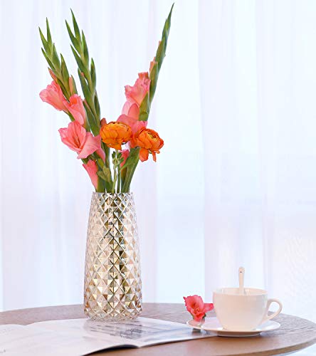 Luxspire Glass Vase, Ins Style Pineapple Pattern Irised Crystal Clear Floral Flower Plant Decorative Container for Home Office Desk Decoration, Ideal Gifts for Birthday Wedding Housewarming - Amber - Afbeelding 7