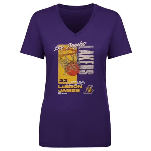 500 LEVEL Lebron James Los Angeles Lakers All Net Women's V-Neck T-Shirt (Purple, Large)