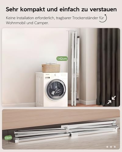 Vikaqi Wäscheständer 200 cm zusammenklappbar Indoor Outdoor Wäscheständer Kleidung Faltbar Wäscheständer Heavy Duty Edelstahl Wäscheleine Kleiderständer 20 Haken 12 Clips - Image 6